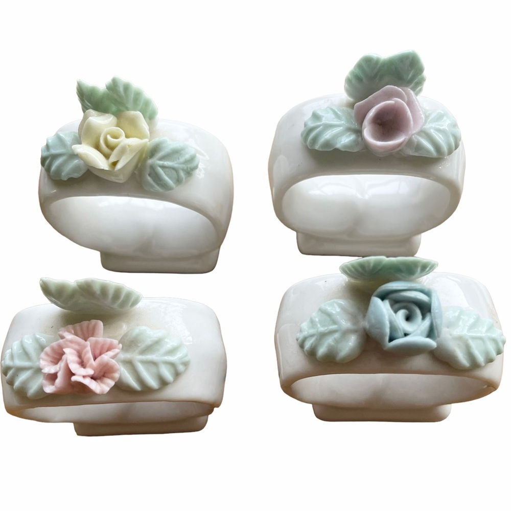 Vintage Ardalt Vintage Bone China Flower Napkin Rings Set of 4